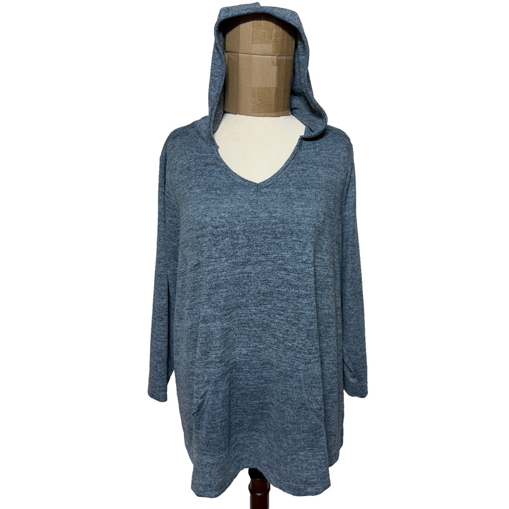 Catherines Hoodie Womens 3X Blue Heathered Lightweight Sweater Rayon Blend